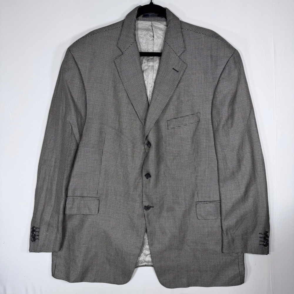Harry‎ Rosen Arnold Brant Houndstooth Sport Coat Blazer Silk Wool 48R Academia